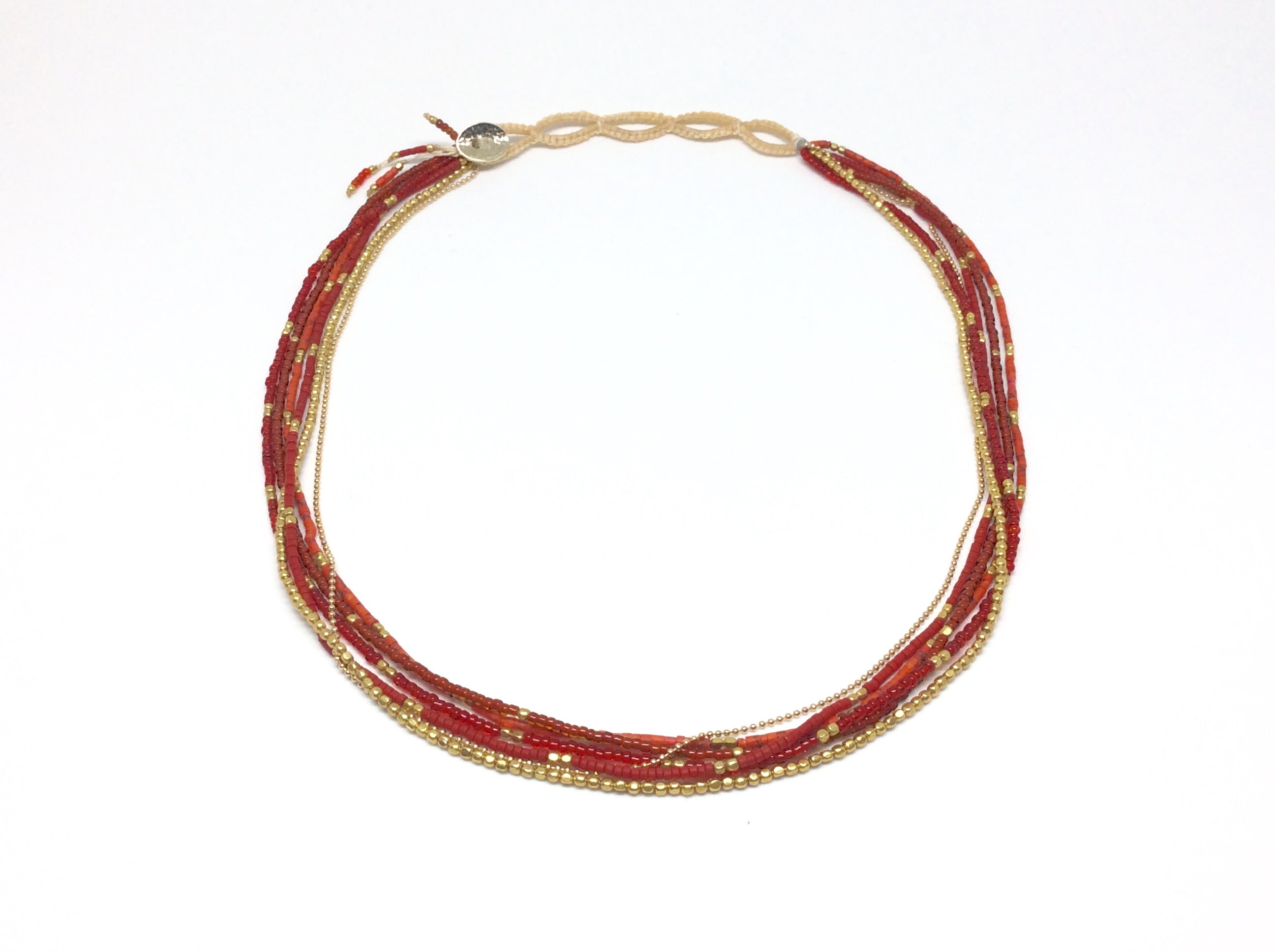 FIRE Beads and Brass Linen Wrap Bracelet