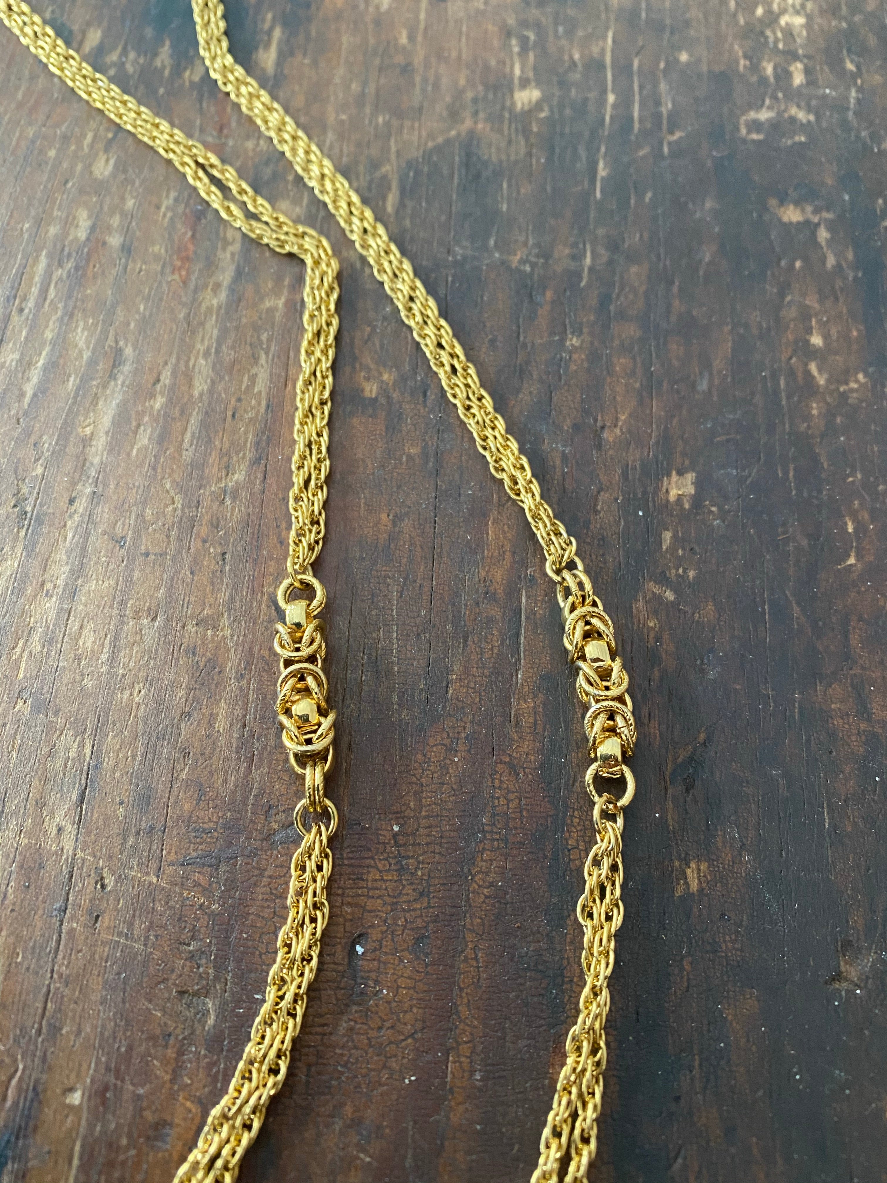 Long Gold Vintage Necklace with Chainmail Accents