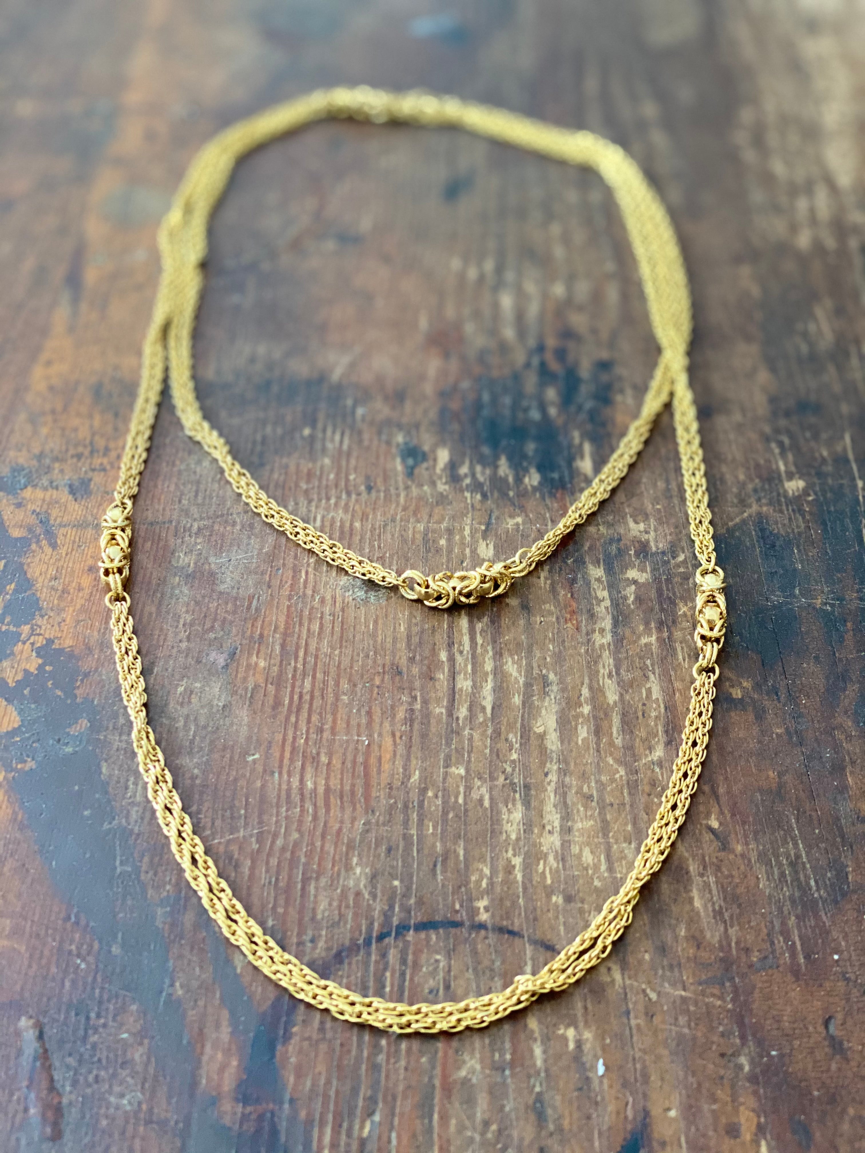 Long Gold Vintage Necklace with Chainmail Accents