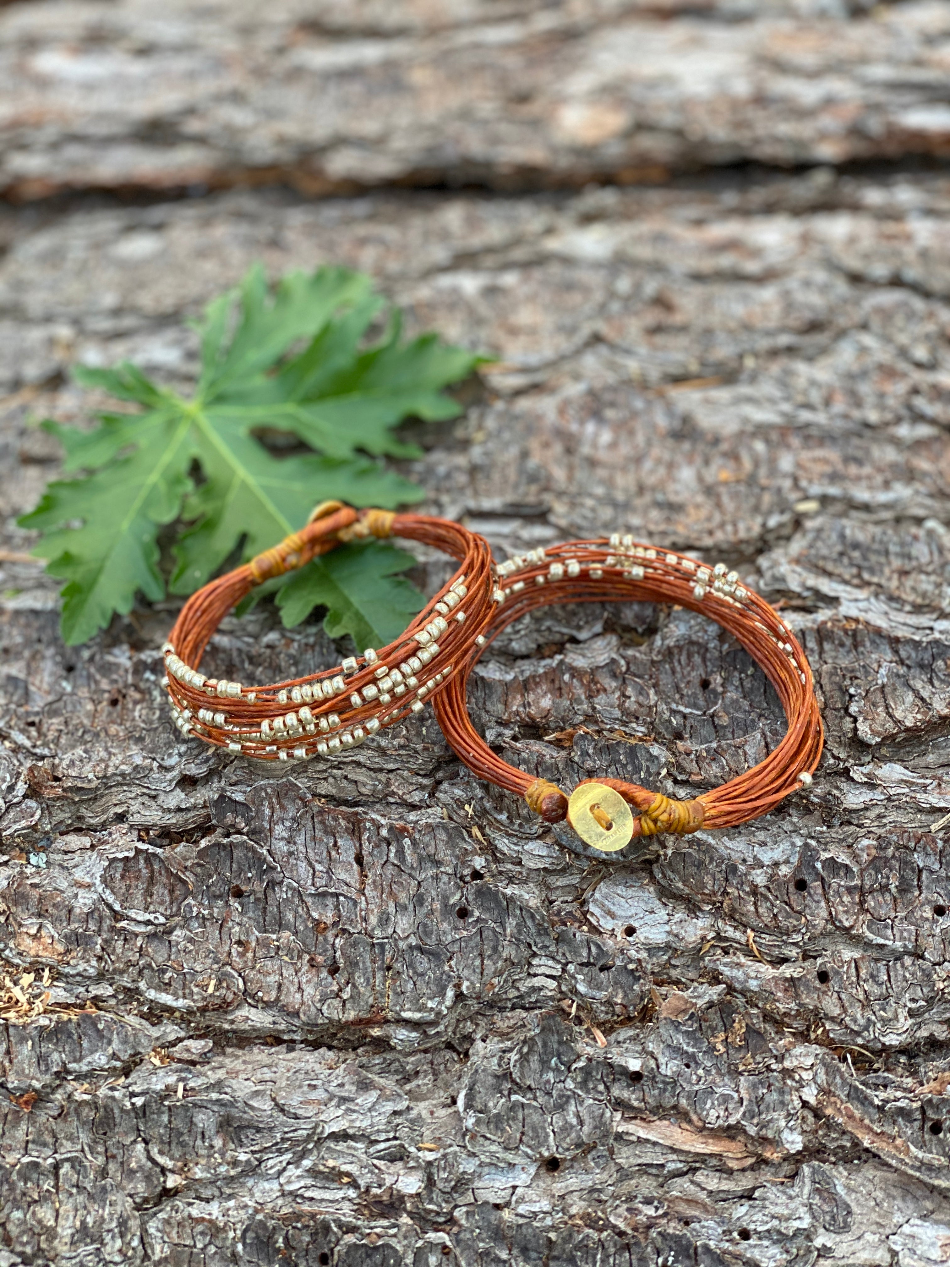 Gold and Rust Waxed Linen Bracelet